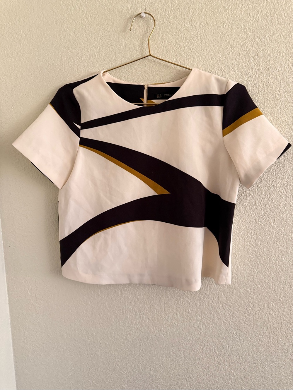 Zara Cream Top with Brown and Gold Abstract Stripes